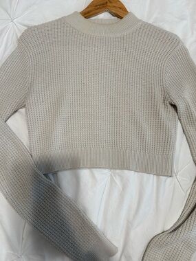 Garage Cropped Waffle-Knit Crewneck Sweater